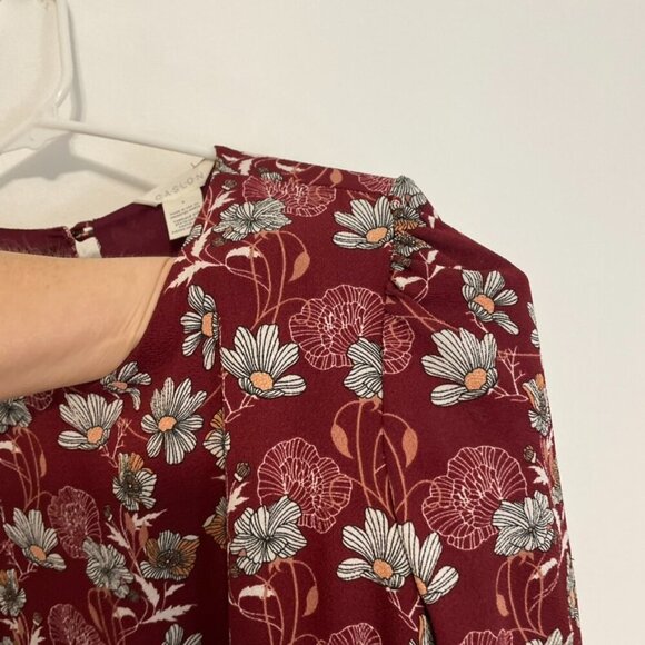 NEW NWT CASLON Floral Print Long Sleeve Drop Waist Mini Dress Burgundy Maroon S - Picture 9 of 15